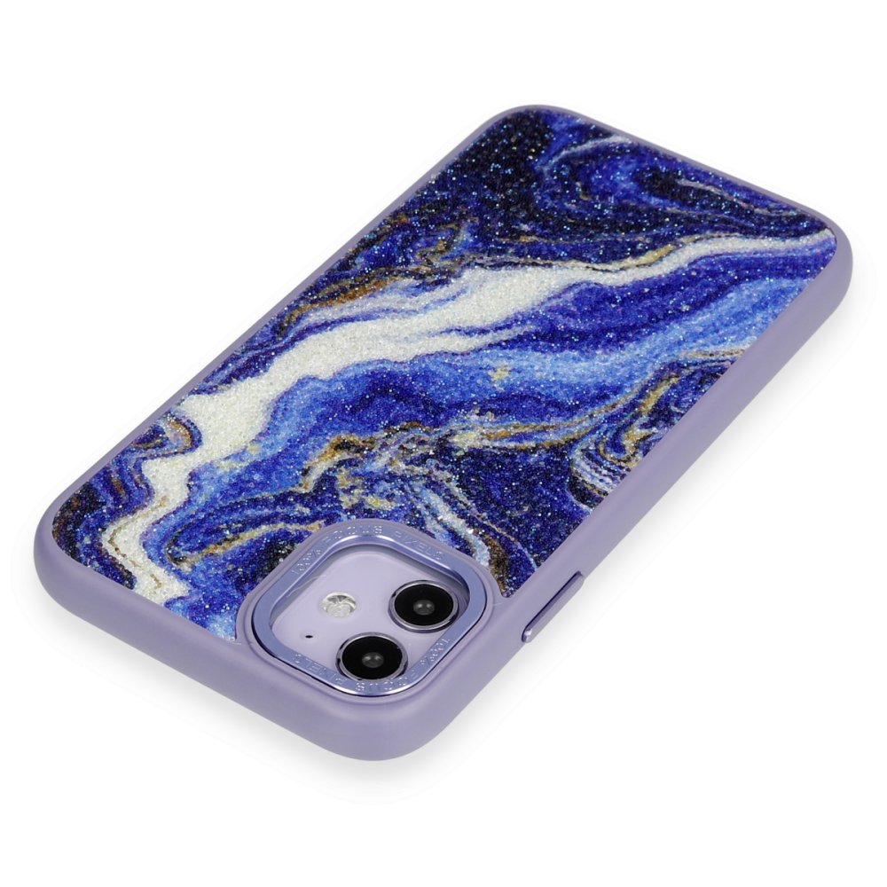 Newface iPhone 11 Kılıf Moda Simli Kapak - Mavi