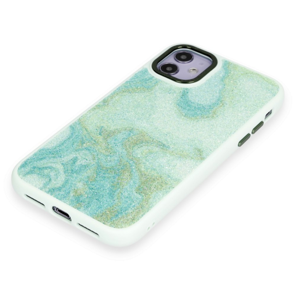 Newface iPhone 11 Kılıf Moda Simli Kapak - Yeşil