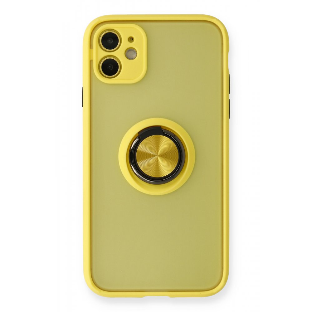 Newface iPhone 11 Kılıf Montreal Yüzüklü Silikon Kapak - Sarı