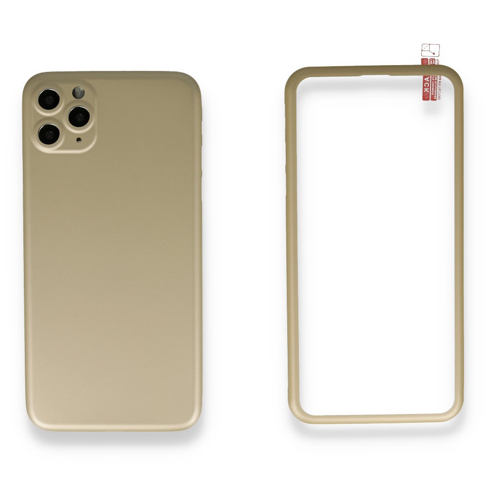Newface iPhone 11 Pro Kılıf 360 Full Body Silikon Kapak - Gold