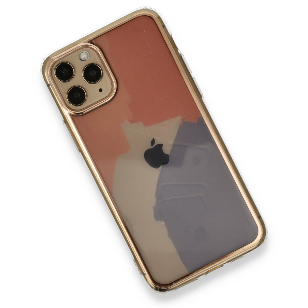 Newface iPhone 11 Pro Kılıf Çiçekli Silikon - Pembe-Mavi