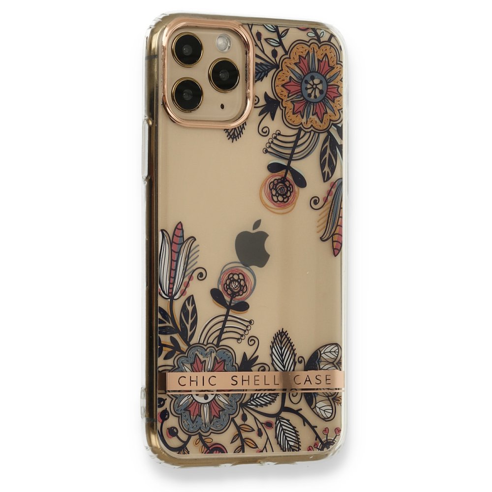 Newface iPhone 11 Pro Kılıf Çiçekli Silikon - Siyah