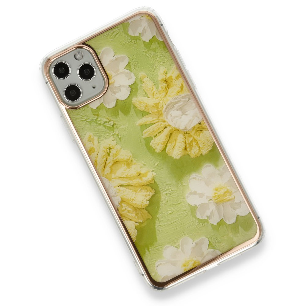 Newface iPhone 11 Pro Kılıf Çiçekli Silikon - Yeşil
