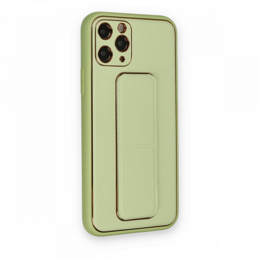 Newface iPhone 11 Pro Kılıf Coco Deri Standlı Kapak - Su Yeşili