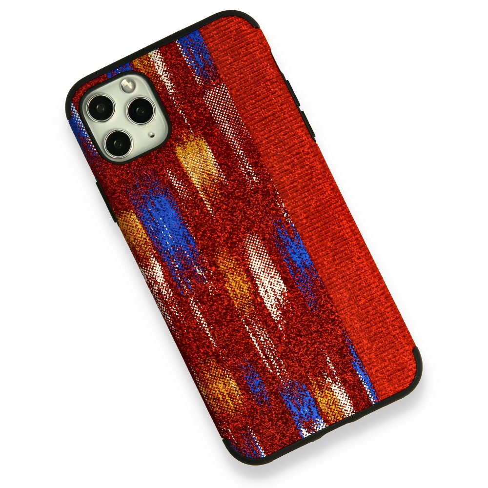 Newface iPhone 11 Pro Kılıf Ottoman Simli Silikon - Kırmızı