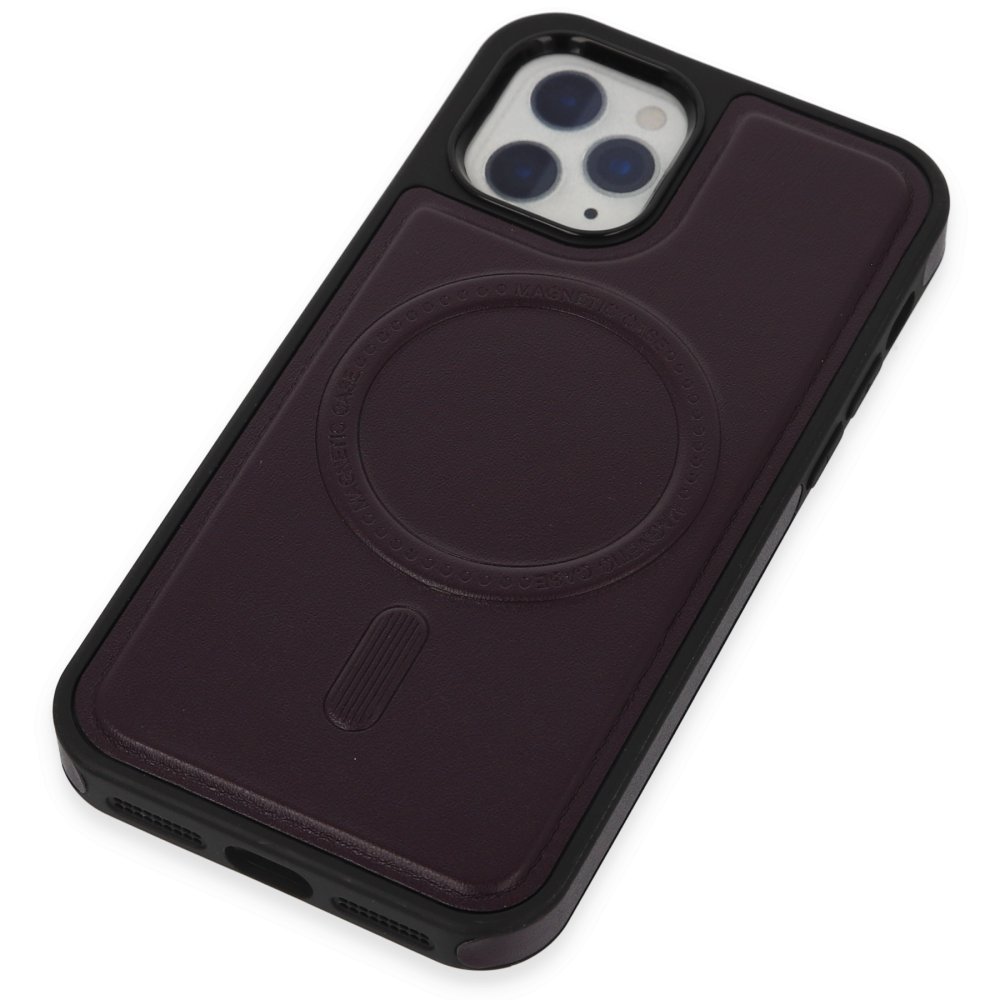 Newface iPhone 11 Pro Kılıf Ozzi Magsafe Deri Kapak - Derin Mor