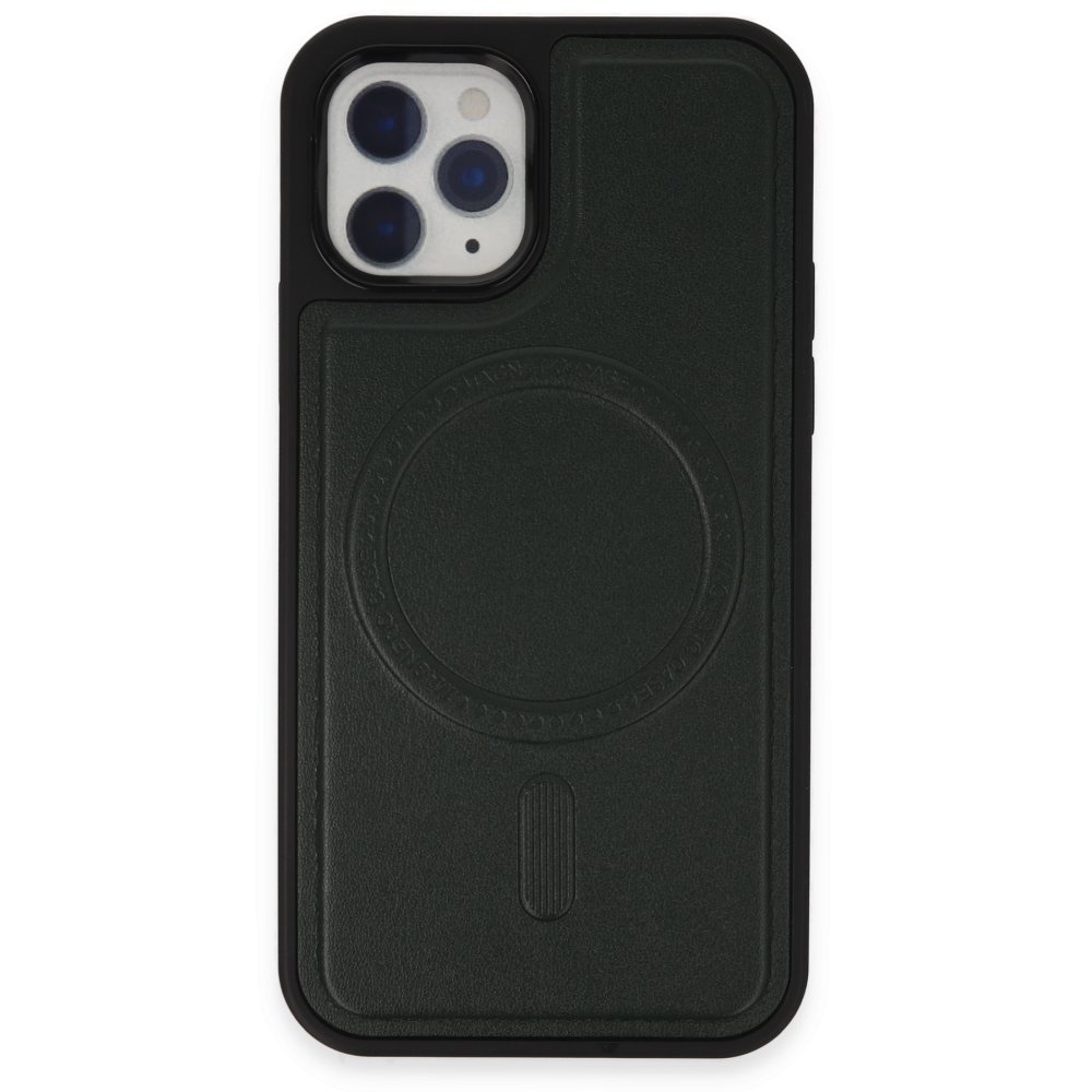 Newface iPhone 11 Pro Kılıf Ozzi Magsafe Deri Kapak - Koyu Yeşil