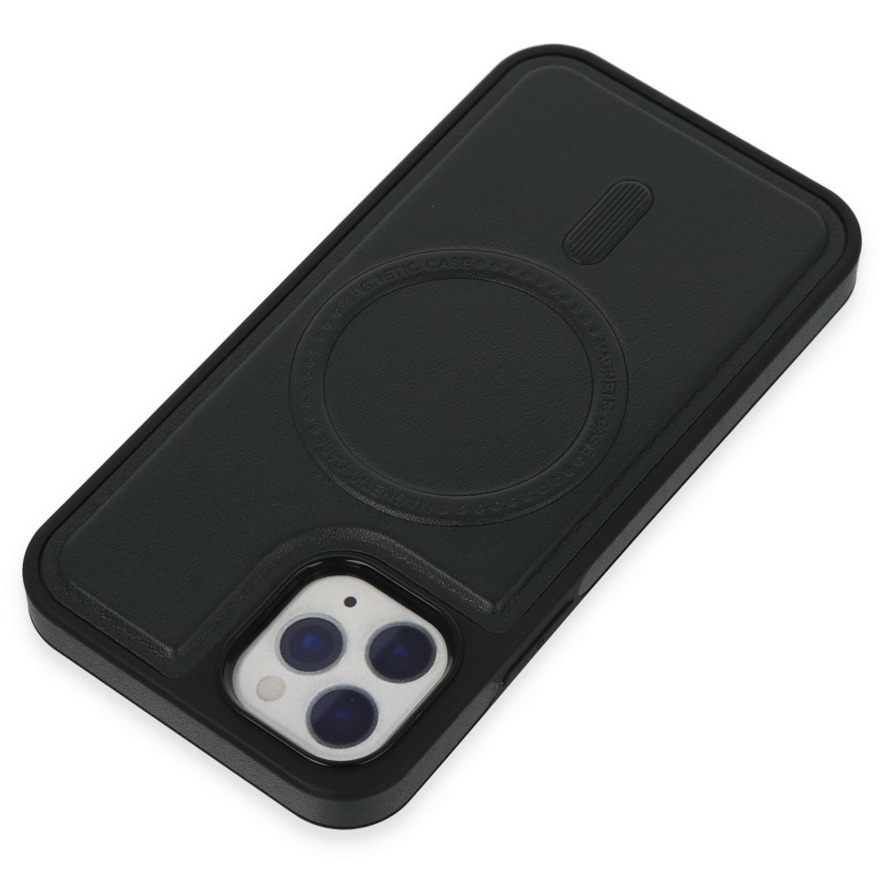 Newface iPhone 11 Pro Kılıf Ozzi Magsafe Deri Kapak - Koyu Yeşil