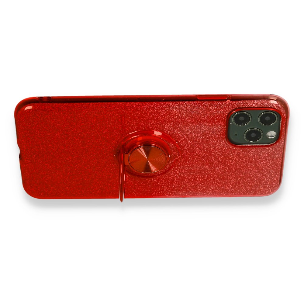 Newface iPhone 11 Pro Kılıf Simli Yüzüklü Silikon - Kırmızı