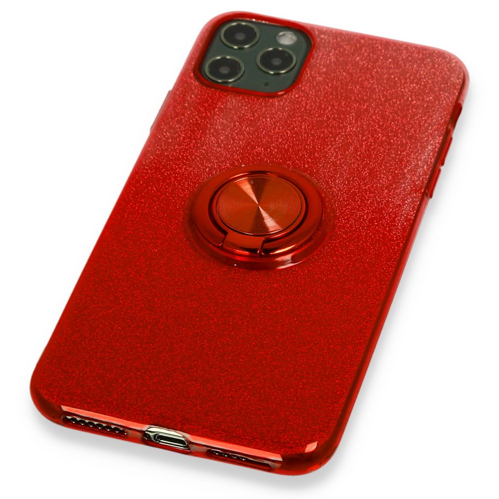 Newface iPhone 11 Pro Kılıf Simli Yüzüklü Silikon - Kırmızı