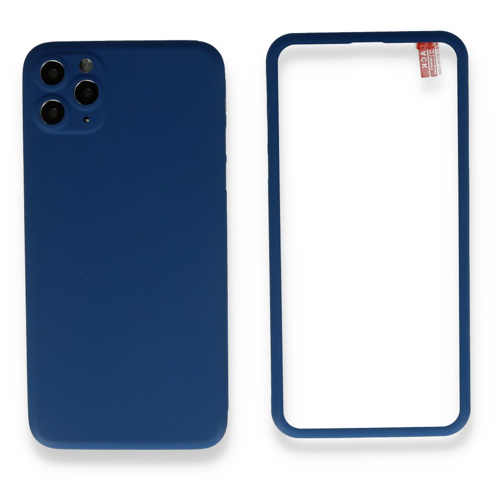 Newface iPhone 11 Pro Max Kılıf 360 Full Body Silikon Kapak - Mavi