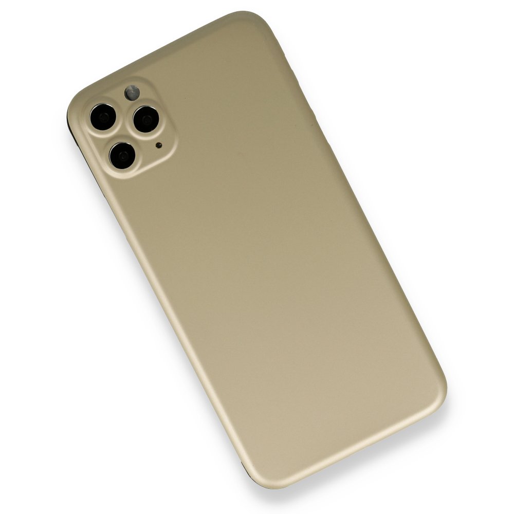 Newface iPhone 11 Pro Max Kılıf 360 Full Body Silikon Kapak - Gold