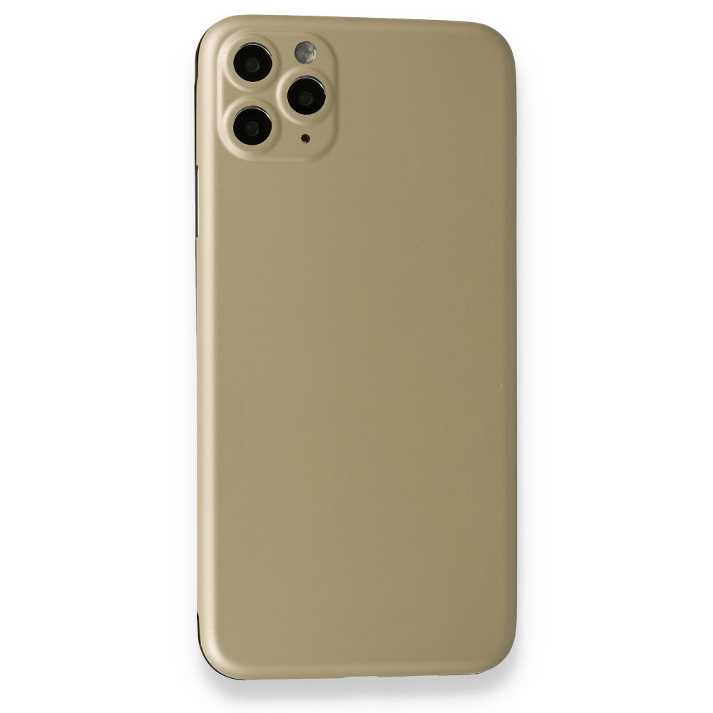 Newface iPhone 11 Pro Max Kılıf 360 Full Body Silikon Kapak - Gold