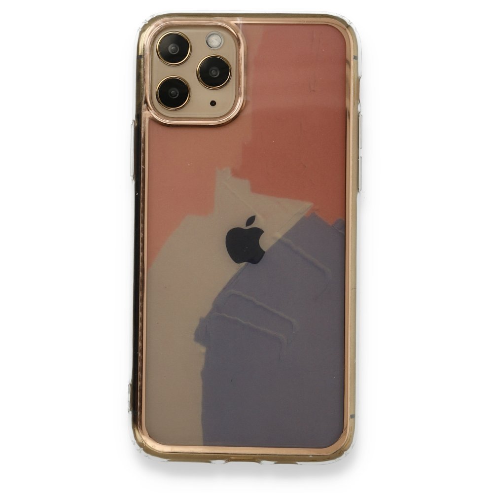 Newface iPhone 11 Pro Max Kılıf Çiçekli Silikon - Pembe-Mavi