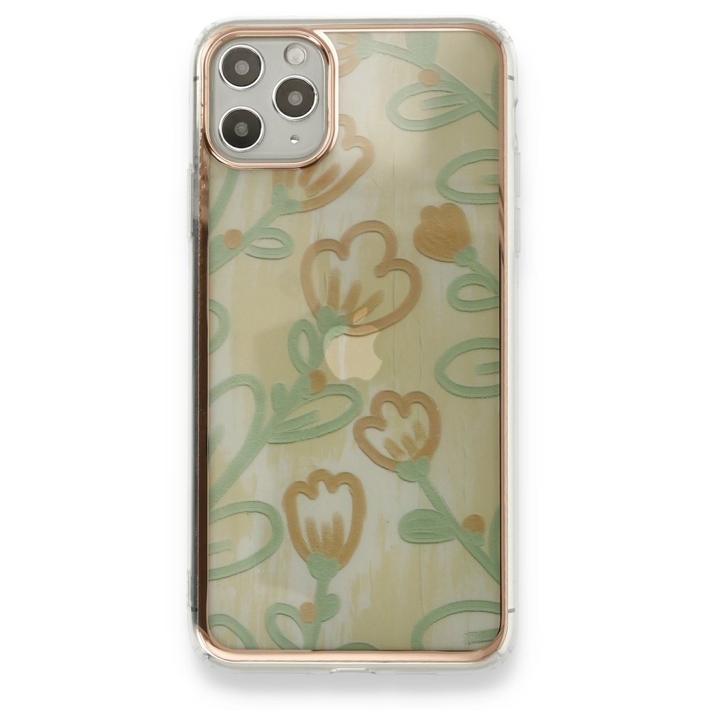 Newface iPhone 11 Pro Max Kılıf Çiçekli Silikon - Sarı