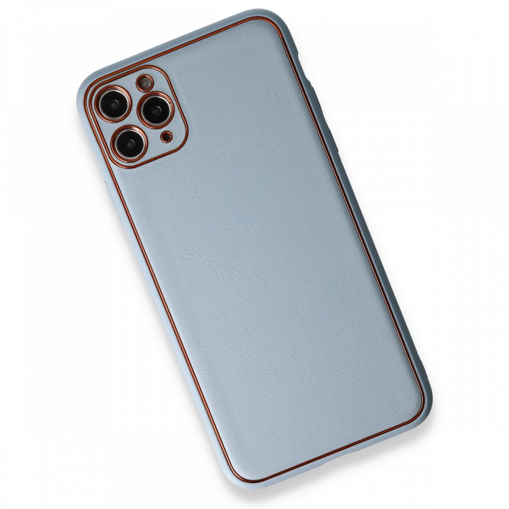 Newface iPhone 11 Pro Max Kılıf Coco Deri Silikon Kapak - Açık Mavi