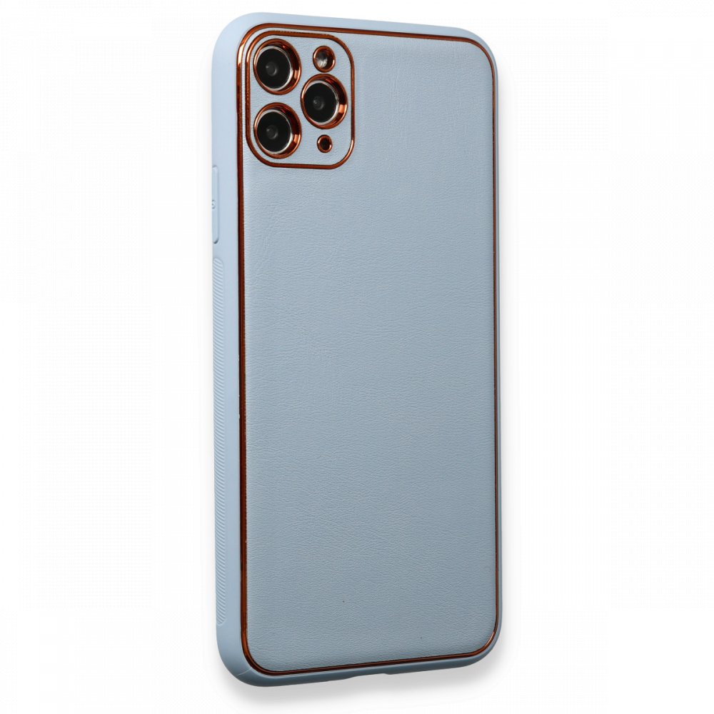 Newface iPhone 11 Pro Max Kılıf Coco Deri Silikon Kapak - Açık Mavi