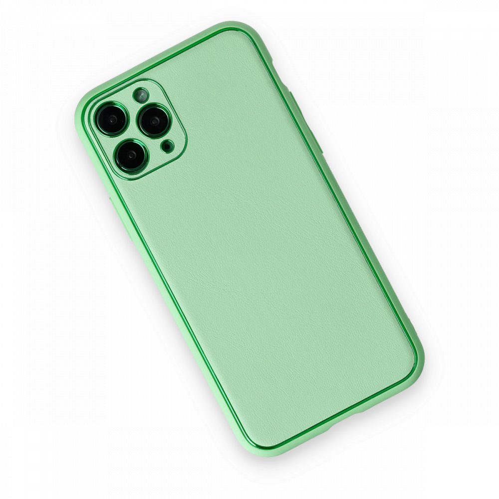 Newface iPhone 11 Pro Max Kılıf Coco Deri Silikon Kapak - Açık  Yeşil