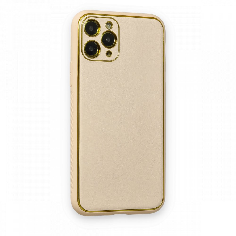 Newface iPhone 11 Pro Max Kılıf Coco Deri Silikon Kapak - Gold
