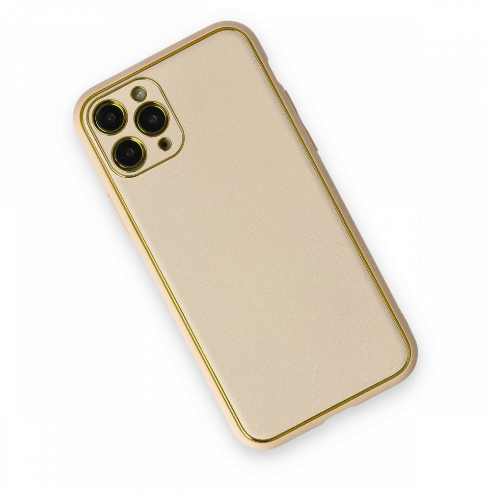 Newface iPhone 11 Pro Max Kılıf Coco Deri Silikon Kapak - Gold