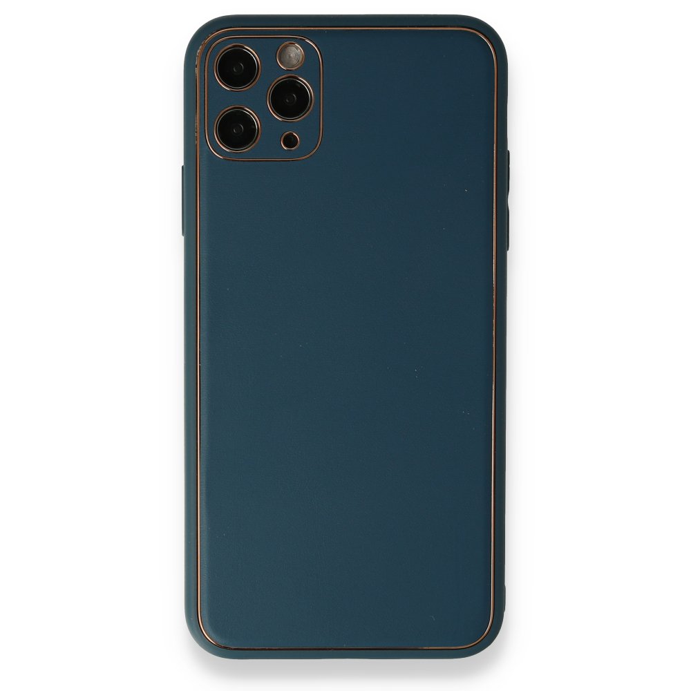 Newface iPhone 11 Pro Max Kılıf Coco Deri Silikon Kapak - Mavi