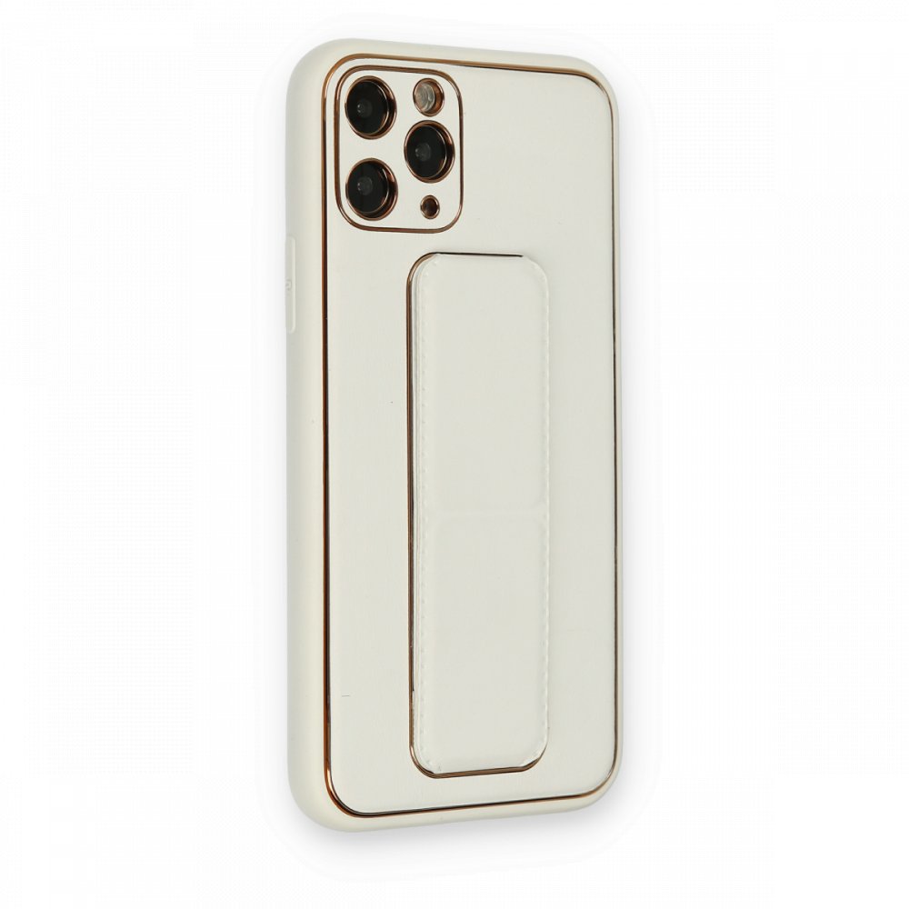Newface iPhone 11 Pro Max Kılıf Coco Deri Standlı Kapak - Beyaz