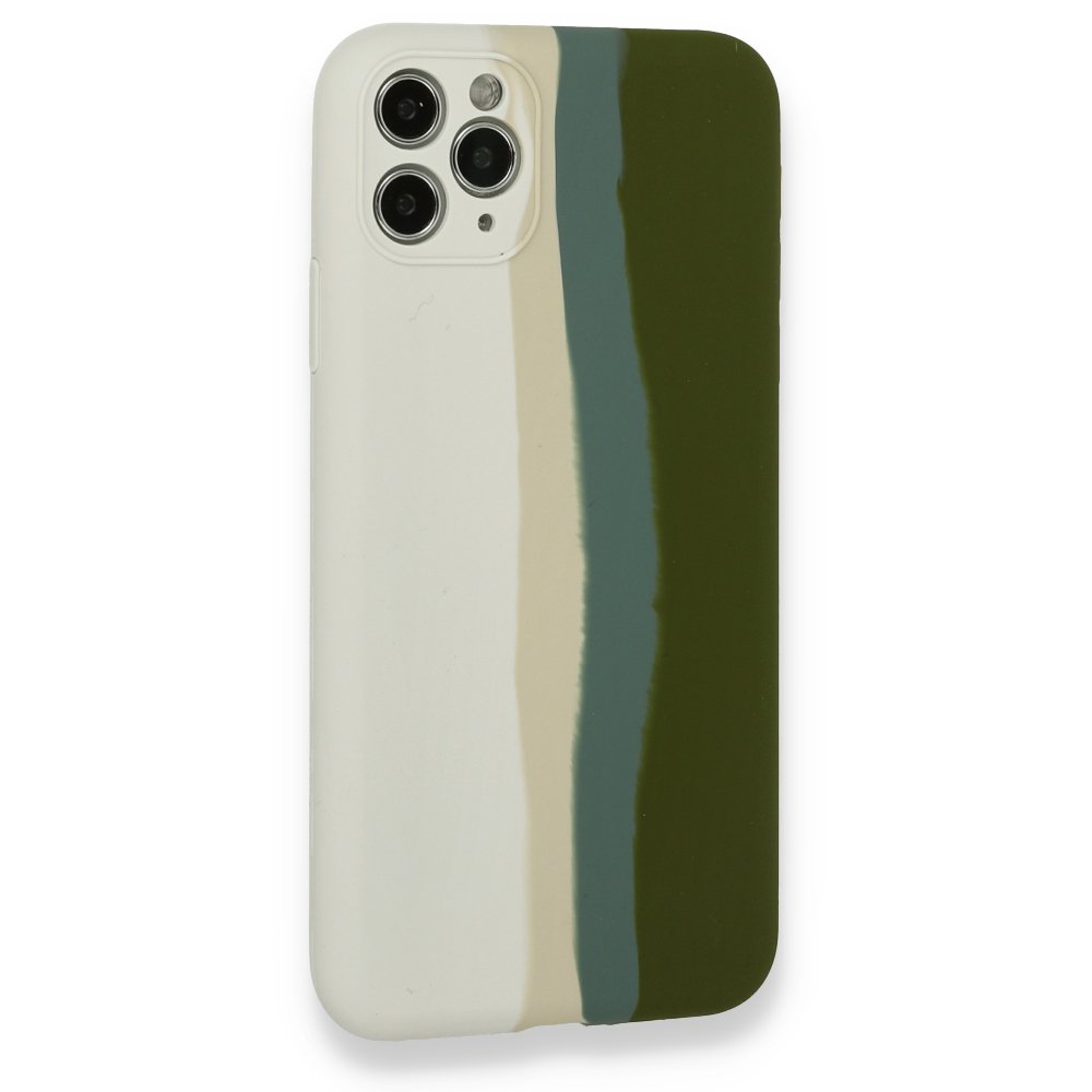 Newface iPhone 11 Pro Max Kılıf Ebruli Lansman Silikon - Beyaz-Yeşil
