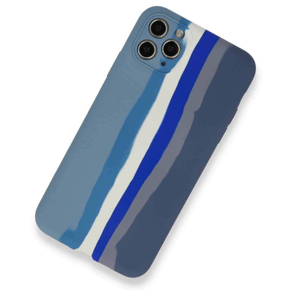 Newface iPhone 11 Pro Max Kılıf Ebruli Lansman Silikon - Mavi-Gri