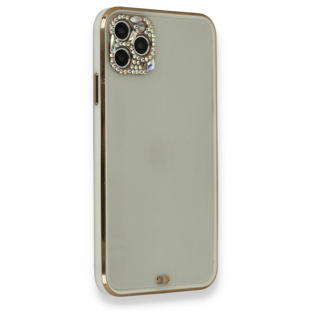 Newface iPhone 11 Pro Max Kılıf Liva Taşlı Silikon - Beyaz