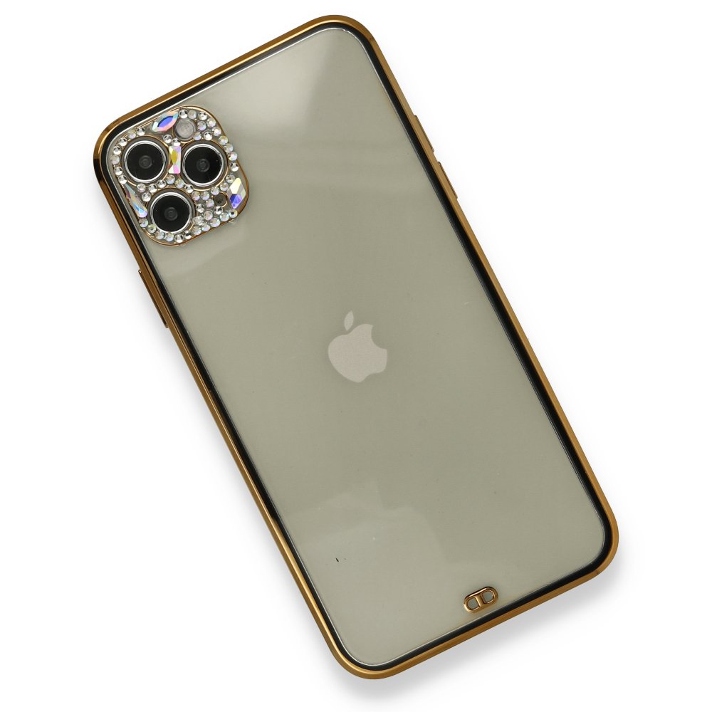 Newface iPhone 11 Pro Max Kılıf Liva Taşlı Silikon - Siyah