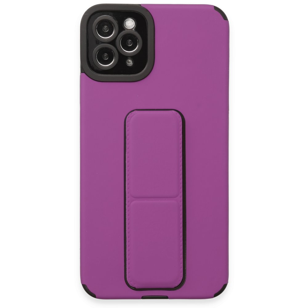 Newface iPhone 11 Pro Max Kılıf Mega Standlı Silikon - Mor