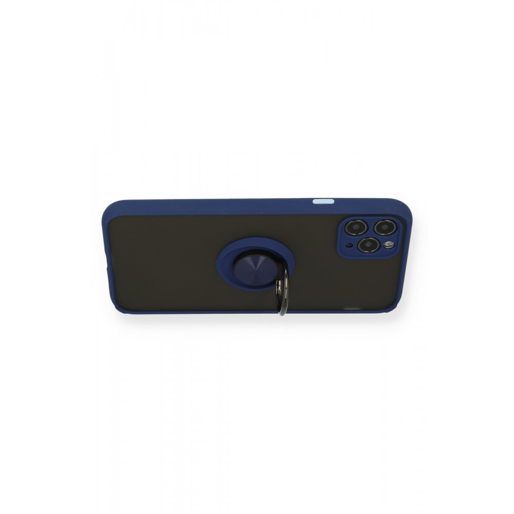 Newface iPhone 11 Pro Max Kılıf Montreal Yüzüklü Silikon Kapak - Lacivert