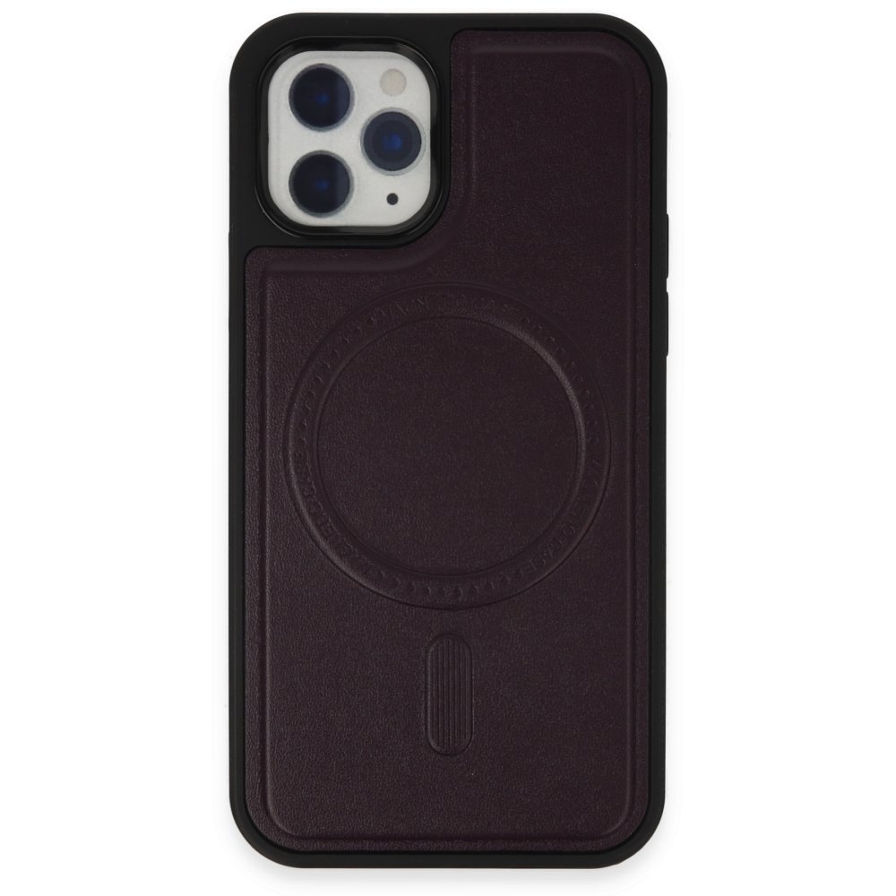 Newface iPhone 11 Pro Max Kılıf Ozzi Magsafe Deri Kapak - Derin Mor