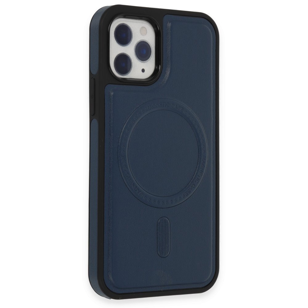 Newface iPhone 11 Pro Max Kılıf Ozzi Magsafe Deri Kapak - Lacivert