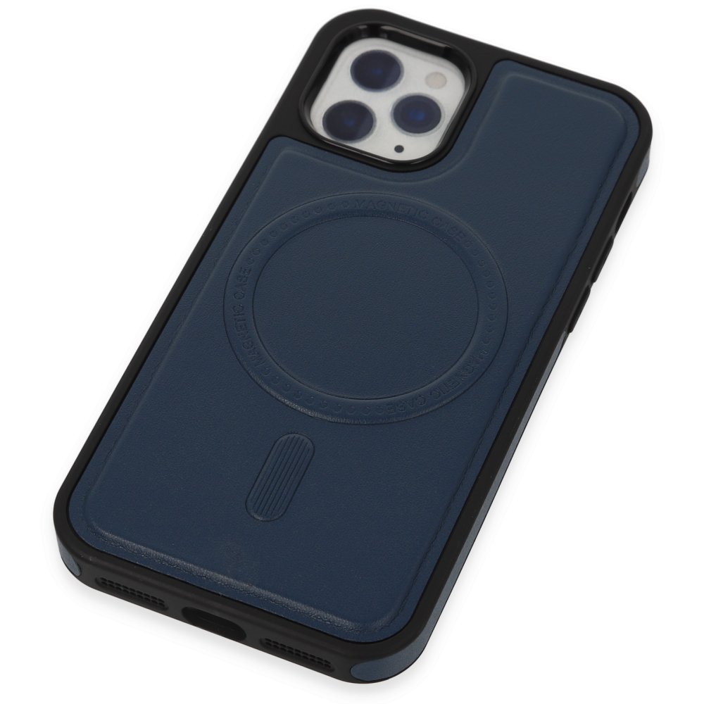 Newface iPhone 11 Pro Max Kılıf Ozzi Magsafe Deri Kapak - Lacivert