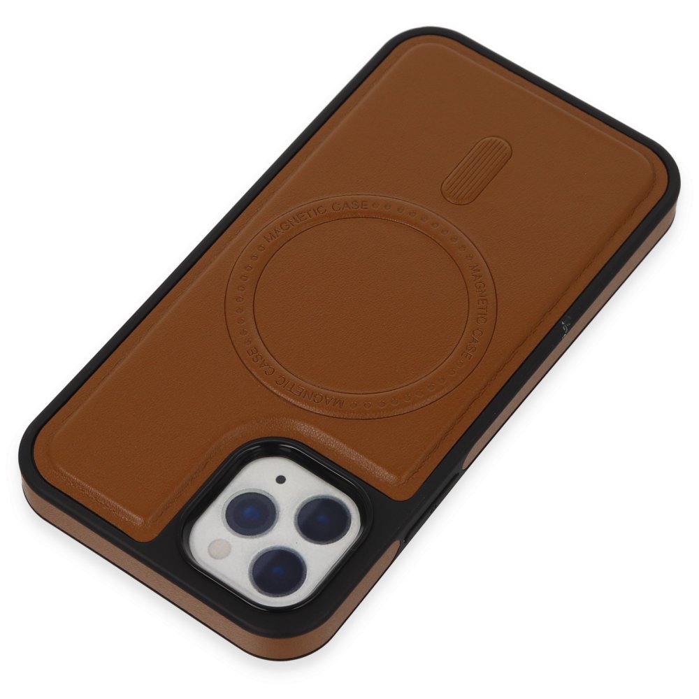 Newface iPhone 11 Pro Max Kılıf Ozzi Magsafe Deri Kapak - Taba