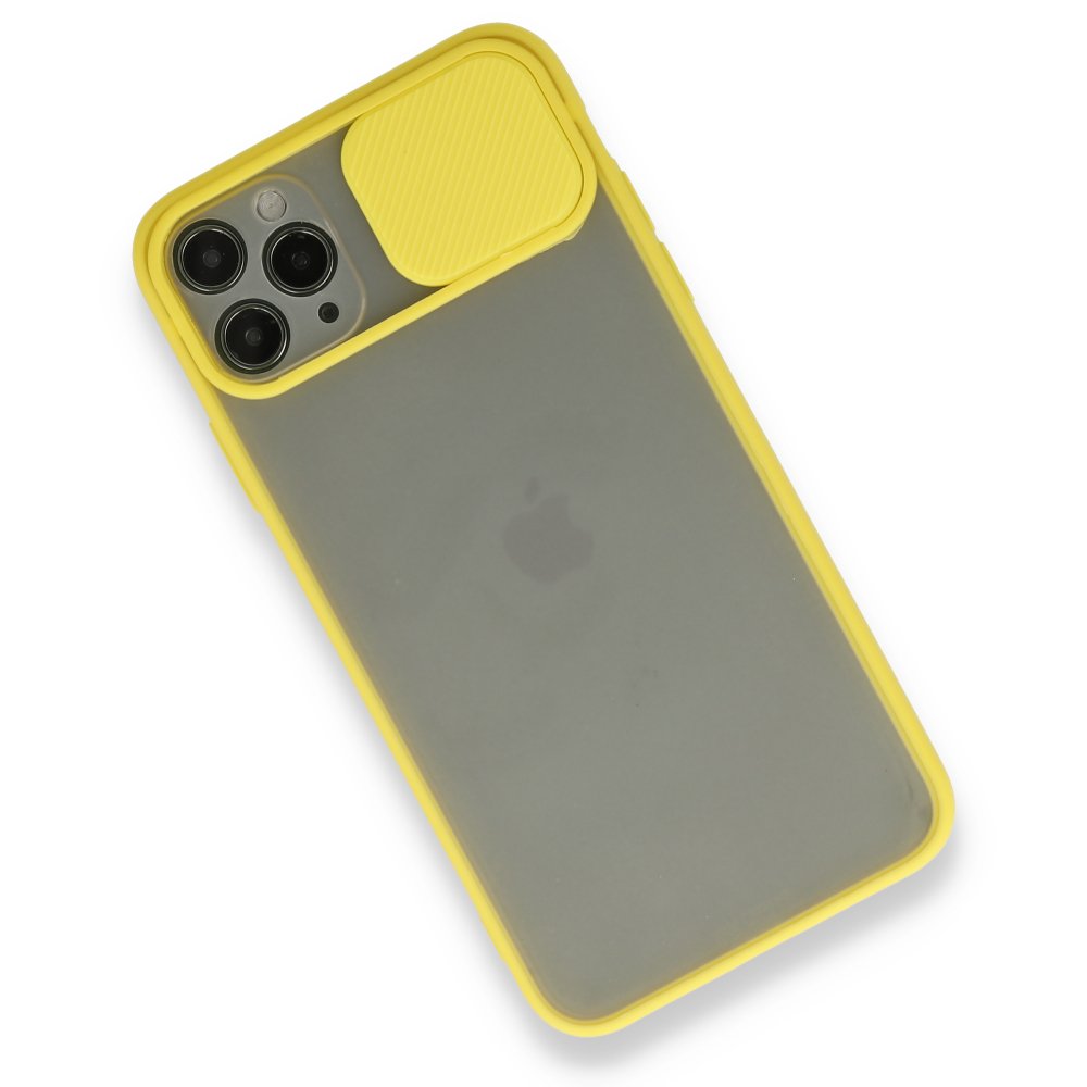 Newface iPhone 11 Pro Max Kılıf Palm Buzlu Kamera Sürgülü Silikon - Sarı
