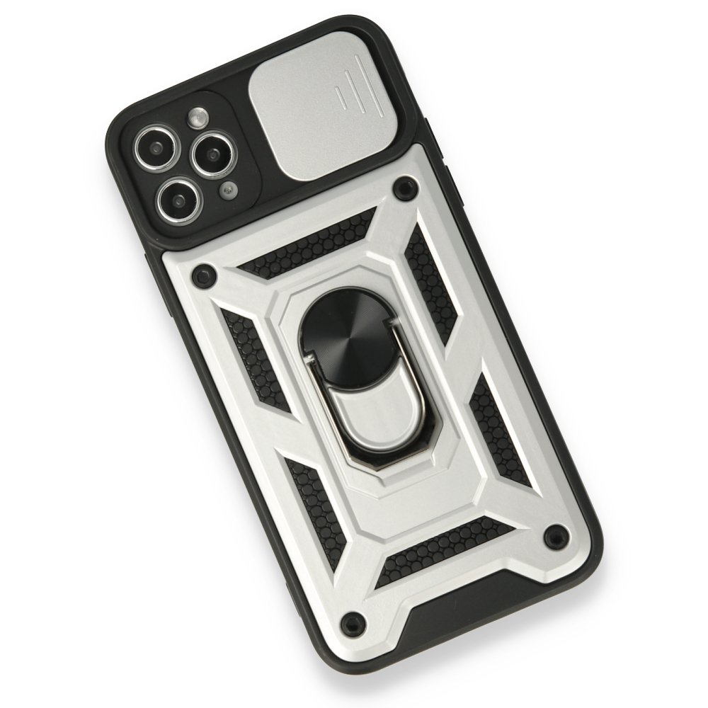 Newface iPhone 11 Pro Max Kılıf Pars Lens Yüzüklü Silikon - Gümüş