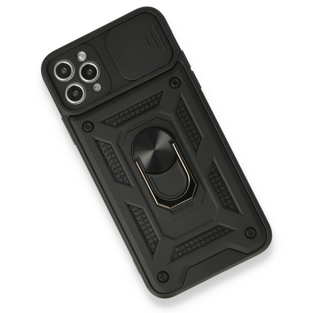 Newface iPhone 11 Pro Kılıf Pars Lens Yüzüklü Silikon - Siyah