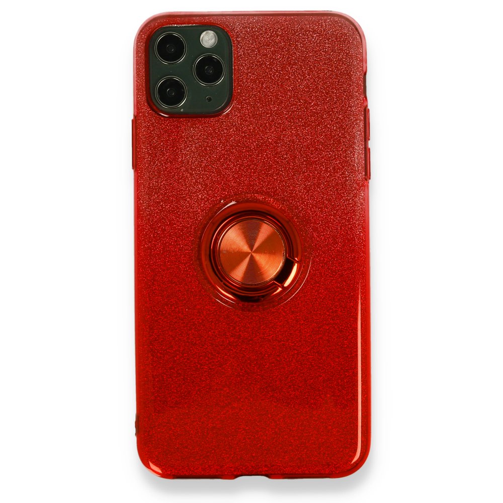 Newface iPhone 11 Pro Max Kılıf Simli Yüzüklü Silikon - Kırmızı