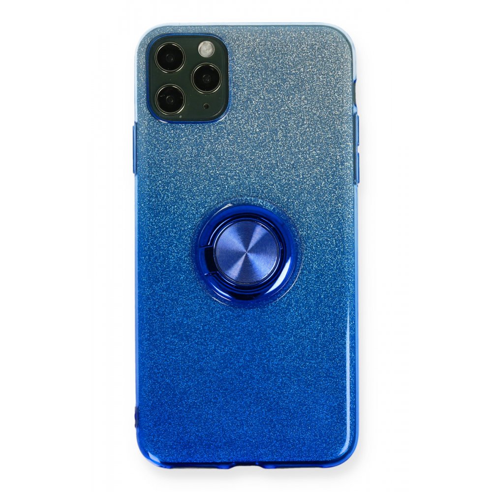 Newface iPhone 11 Pro Max Kılıf Simli Yüzüklü Silikon - Mavi