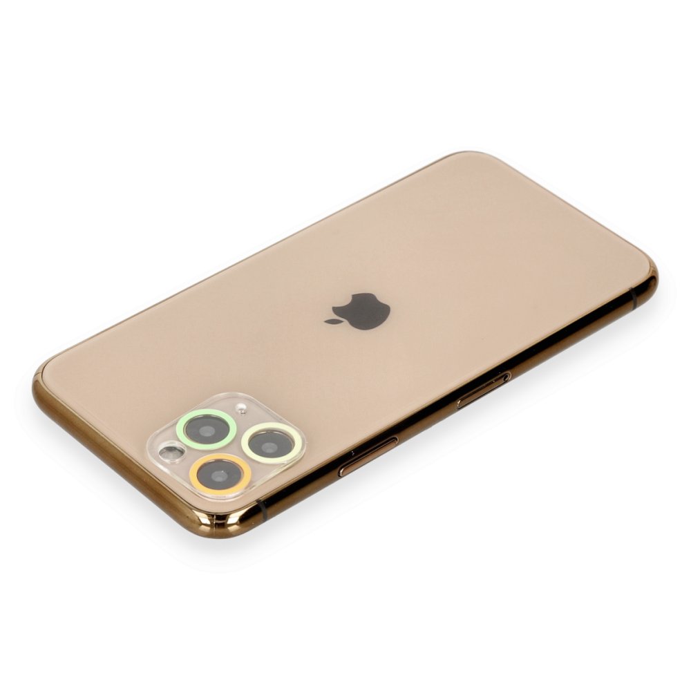 Newface iPhone 11 Pro Max Renkli Kamera Lens Koruma Cam - Sarı-Turuncu