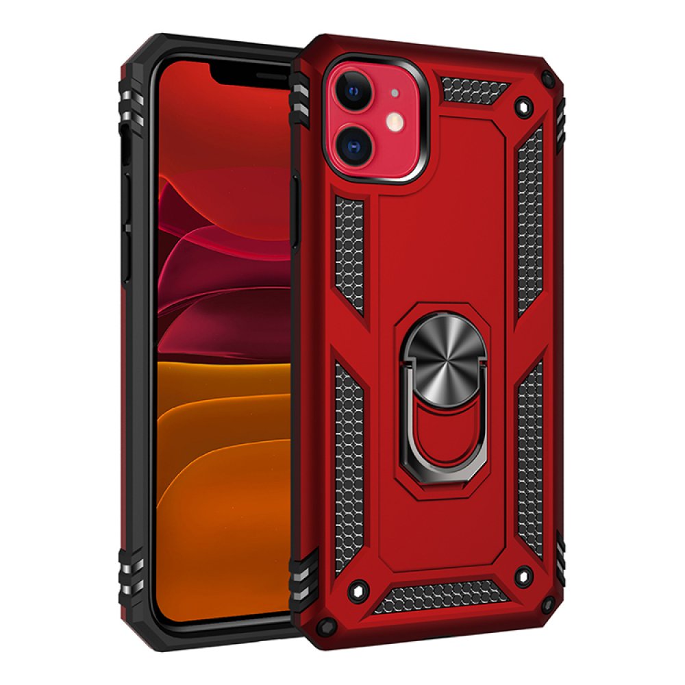 Newface iPhone 11 Kılıf Sofya Yüzüklü Silikon Kapak - Kırmızı