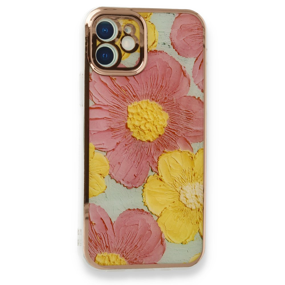 Newface iPhone 12 Kılıf Çiçekli Silikon - Pembe