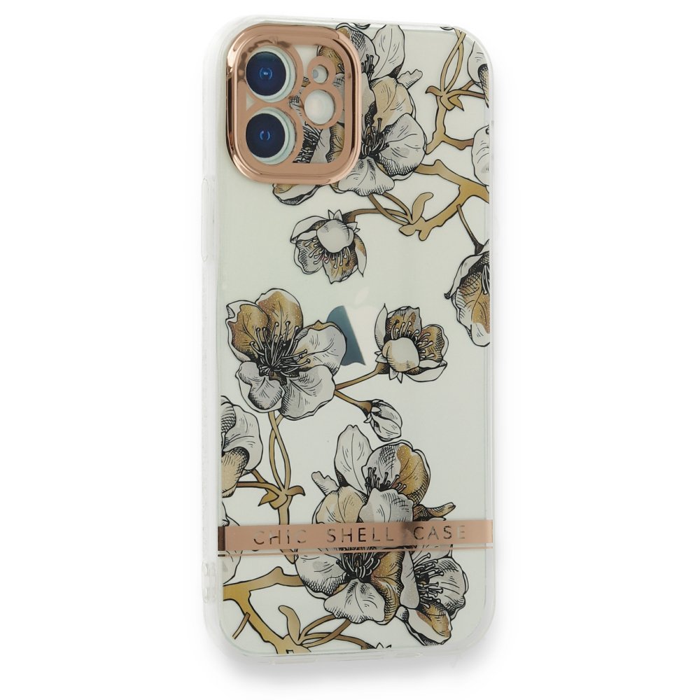 Newface iPhone 12 Kılıf Çiçekli Silikon - Pudra