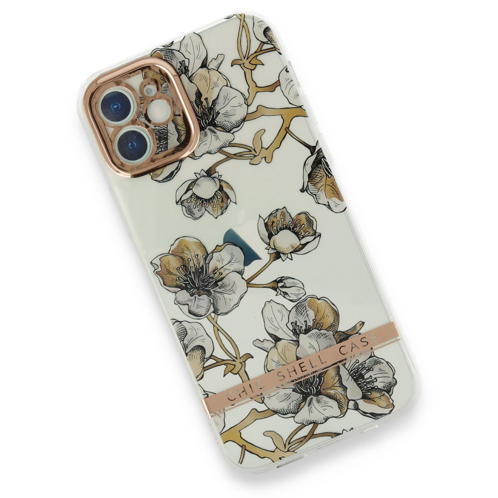 Newface iPhone 12 Kılıf Çiçekli Silikon - Pudra