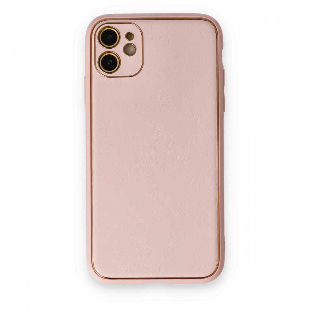 Newface iPhone 12 Kılıf Coco Deri Silikon Kapak - Pudra