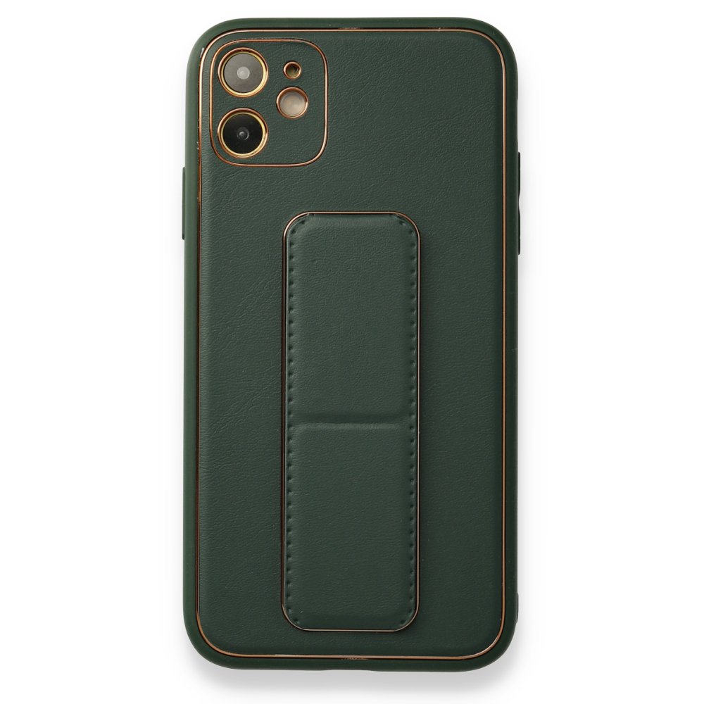 Newface iPhone 12 Kılıf Coco Deri Standlı Kapak - Yeşil