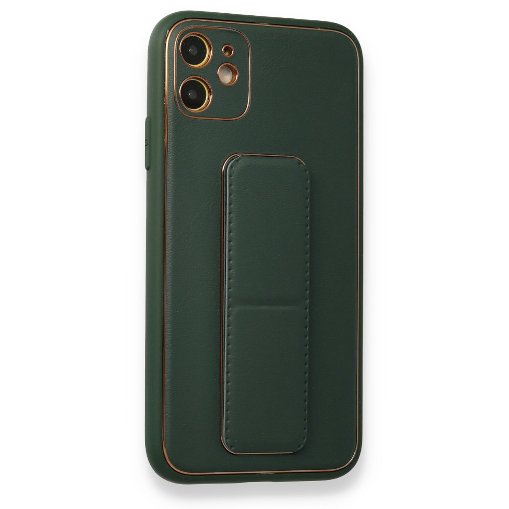 Newface iPhone 12 Kılıf Coco Deri Standlı Kapak - Yeşil