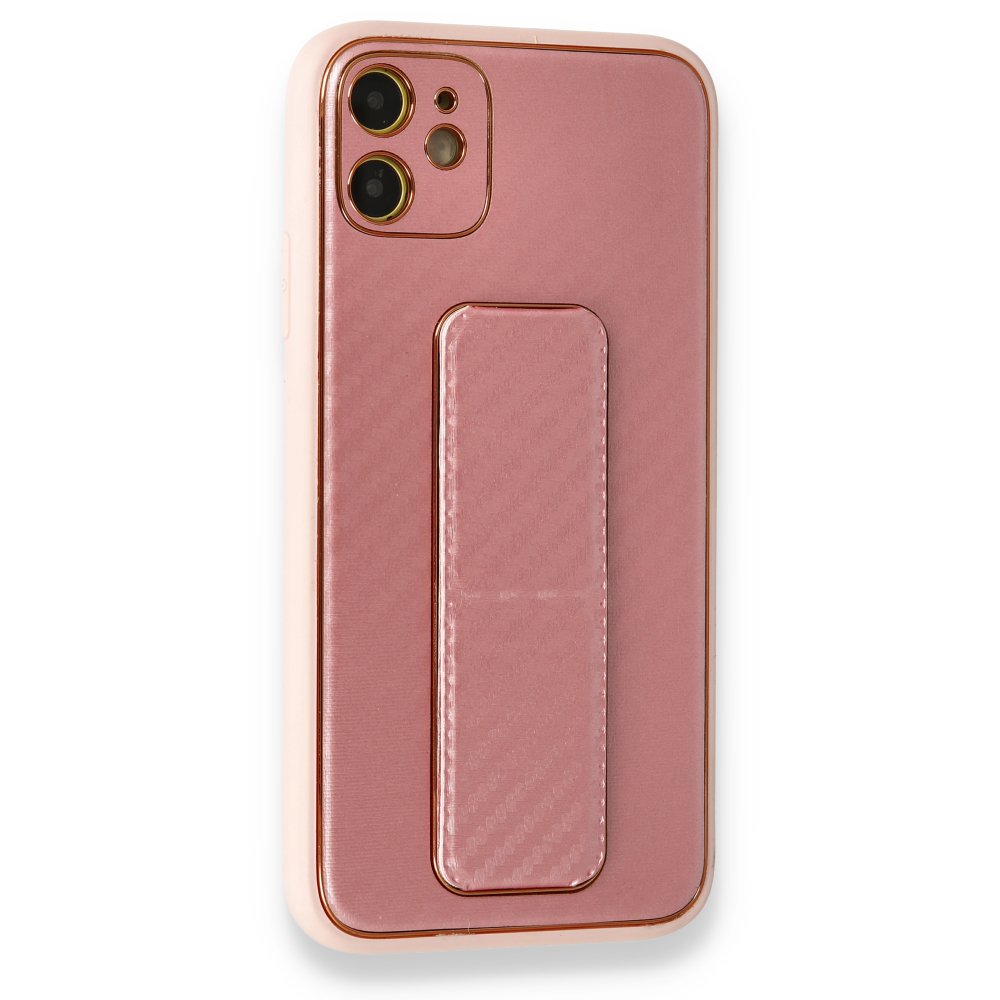 Newface iPhone 12 Kılıf Coco Karbon Standlı Kapak  - Pembe